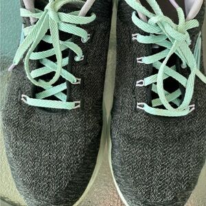 Casual walking shoes charcoal color with mint green & lavender trim